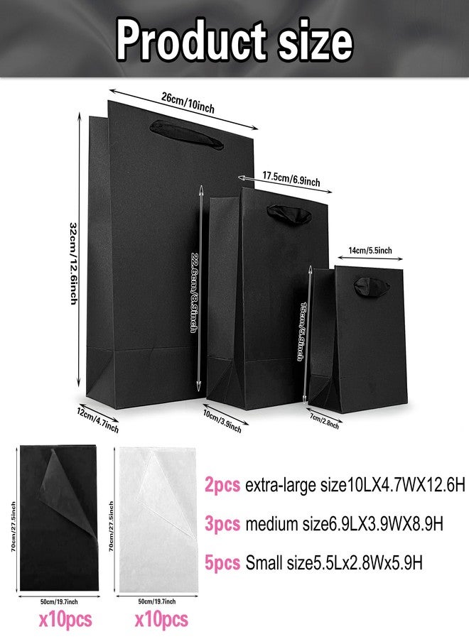 KEEPARTY Assorted Sizes Black Gift Bags with Ribbon Handles Kraft Paper Shopping Bags with Tissue Paper for Party Business Wedding Birthday Graduation Fathers Day (Black 6, 9 , 12.6 Inches, 6 Inches, 9 Inches, 12.6 Inches) - Image 2